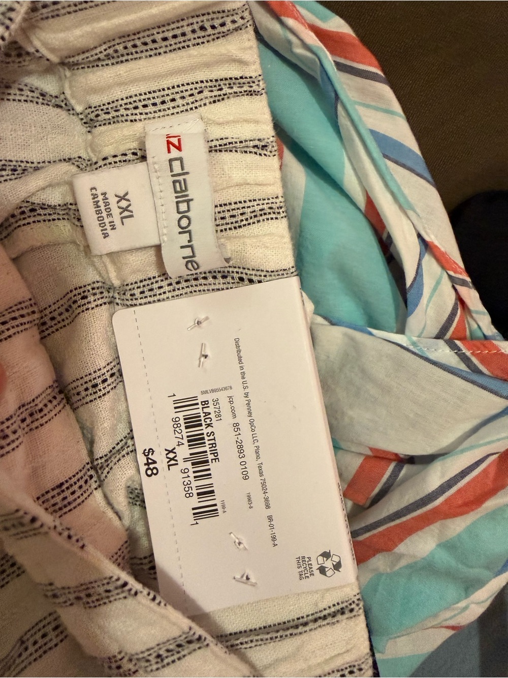 Liz Claiborne White and Gray Vertical Stripe Drawstring Pants - Picture 2 of 2